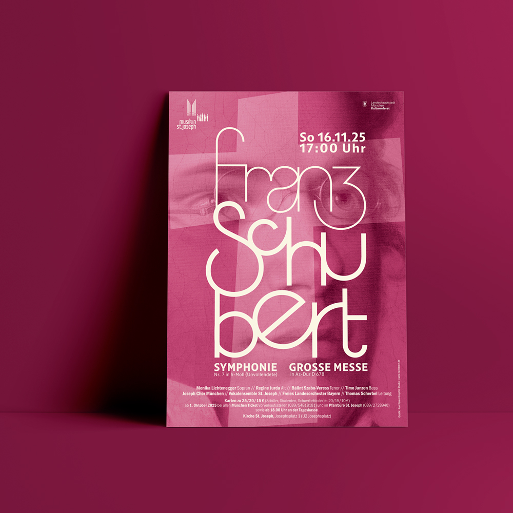 Lettering Poster für Franz Schubert Konzert in St. Joseph, München, Schwabing. Design - Ran Keren Graphic Studio