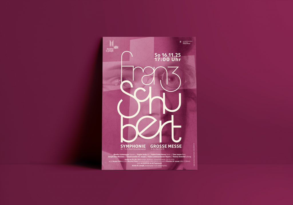 Lettering Poster für Franz Schubert Konzert in St. Joseph, München, Schwabing. Design - Ran Keren Graphic Studio